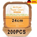 200 Stück Backpapier für Heißluftfritteuse, 24cm Airfryer Backpapier Quadrat L