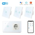 Smart Wlan Glas Touch Lichtschalter Wandschalter Wandsteckdose für Alexa Tuya
