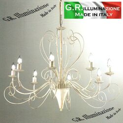 Pendelleuchte modern vintage Pendellampe Weiß Gold 8 L. Deckenlampe Salon ALBA