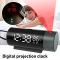 LED Wecker mit Projektion Digital Dimmbar Tischuhr Dual Alarm USB Wecker Schwarz