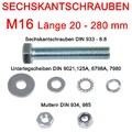 Sechskantschrauben SET M16 verzinkt DIN 933 mit 4 Unterlegscheiben und 1 Mutter