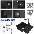 65x45cm Granitspüle Küchenspüle Einbauspüle Spülbecken mit Abtropfbrett & Siphon