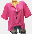 Tunika Bluse Leinen Optik Oversize Italy  Longbluse Damen Hemd  Pink 40 42 44