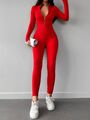 Damen Jumpsuit Rot  Overall Catsuit Einteiler Strech Einheitsgrösse 36 38 40