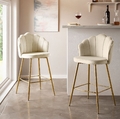 Barhocker Muscheldesign 2er Set aus Samt Beige Tresenhocker Barstühle Bar Hocker