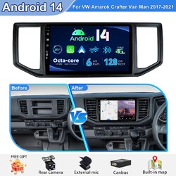 6+128GB Carplay DAB+ Autoradio Android14 Für VW Amarok Crafter Van Man 2017-2021