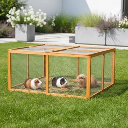 Freilauf Freigehege Hasenstall Kaninchenstall Hasenkäfig Holz Kleintierstall M01✅ 120Bx59Hx120T cm ✅ aufklappbares Dachs ✅ imprägniert