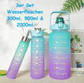Trinkflasche  Wasserflasche 3 Stück  set Sport 0,3-2 Liter Fitness BPA frei mit