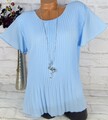 ITALY Shirt Tunika Bluse Top Oversize Chiffon 2 lagig Plissee Blau  EG  38 40 42
