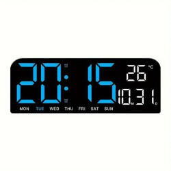 Digital Wanduhr mit Datum Temperatur LED Display Alarm Grün/ Blau/ Orange Wecker