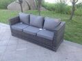 Fimous 3er Rattan Sofa Lounge Gartenbank Outdoor Gartenmöbel grau