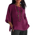 Damen Lose T-Shirts Sommer Leinen Look Bluse Kurzarm Tunika Freizeit Oberteile