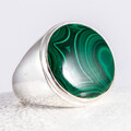 Silberring, Ring, 925 Sterlingsilber, Malachit, Rund, massiv, Grün, Gr. 58