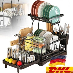 2Tier Abtropfgestell Abtropfständer Geschirrablage Abtropfkorb mit WASSERAUSLASS