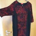 Damen Kleid Etui Gr. 46 rot schwarz Stretch Bequem 