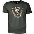 Biker T-Shirt Motorrad Rocker Spruch Gothic Skull  *4305 oliv