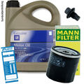 5L Original Opel GM 5W-30 Motoröl + MANN Ölfilter + Ablassschraube für Opel