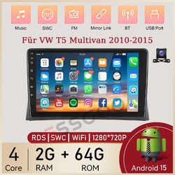 Carplay Für VW T5 Multivan 2010-2015 Autoradio 2+64GB Android 15 GPS RDS KAM+ BT