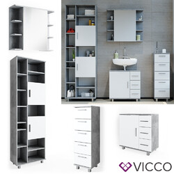Badmöbel Set ILIAS Weiß Beton Bad Spiegel Kommode Unterschrank Badschrank VICCO 