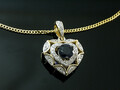 585 Goldkette mit Herz Diamant und Saphir Anhänger in Größe 16 mm x 11 mm 