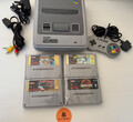 Super Nintendo SNES Konsole mit 4 Spielen komplett aufgebaut mit Controller getestet