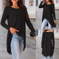 Damen Spitze Langarm Longshirts Blusehemd Freizeit Party Lose Oberteile Longtop