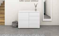 Kommode Sideboard weiß 2 Türen 4 Schubkästen Schrank Garderobe ROVA 93 cm