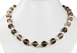 Schöne Halskette aus dem Edelstein Rauchquarz und Süßwasserperlen