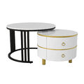 2er Set Couchtisch mit Schubladen Kaffeetisch rund Beistelltisch Wohnzimmer