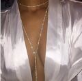 Lange Halskette 150 cm Kristall Strass Silber  Glänzend Style Hip Hop Schmuck