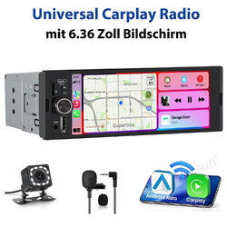 6.36" Apple Carplay Autoradio 1 DIN GPS Navi Android Auto KAM USB Mit Bildschirm
