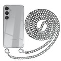 Handyhülle Metall Kette für Samsung Galaxy S24 Plus Hülle + Wechselkordel Silber