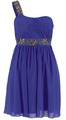 NEU ONE SHOULDER COCKTAILKLEID CHIFFON BESTICKT MINI 46 LAURA SCOTT blau *521357