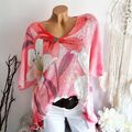 leichter Sommer Strickpullover Blume Rot-Weiß Gr. 36 38 40 42 Onesizes H4