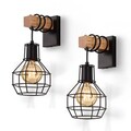 2x LED Wandleuchte Vintage Innen Wandlampe Industrial Lampe Metall Holz Lampe