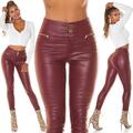 Highwaist Skinny Damenhose in Leder-Optik Bordeaux #H2399