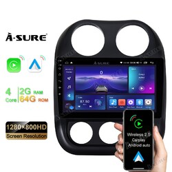 2+64GB Android 14 Autoradio Für Jeep Compass 2010-2016 GPS NAVI DAB RDS Carplay