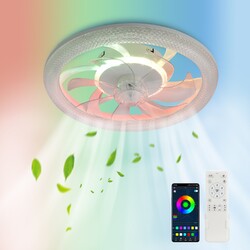 LED Ventilator RGB Deckenlampe Leiser Deckenventilator Dimmbar+Bluetooth Musik