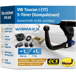 ANHÄNGERKUPPLUNG vert. abnehmbar für VW Touran I 1T 03-15 +13pol E-Satz ECS