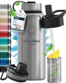 Trinkflasche Edelstahl ACTIVE FLASK + Strohhalm 3 Deckel BPA-frei Auslaufsich...