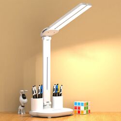 7W Doppelköpfig LED Schreibtischlampe Tischlampe Dimmbar Touch Leselampe USB