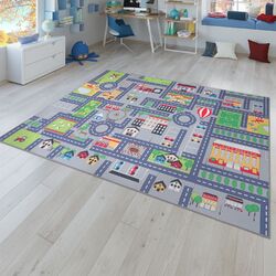Spielteppich Kinderzimmer Teppich Kinderteppich Auto Straßen Muster, In Grau
