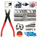 100- tlg 1 Ohr Schlauchschellen Edelstahl Sortiment Schlauchklemmen Zange Set