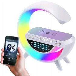 LED Nachttischlampe Mit Ladefunktion, Drahtloser Ladelautsprecher RGB Uhr Licht