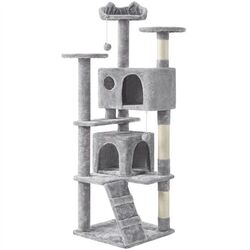 158 cm Kratzbaum für Katzen mit Plattformen Spielhaus Katzenbaum Hellgrau