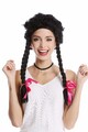 Perücke Damen Karneval krause Locken schwarz lange geflochtene Zöpfe wild Hippie