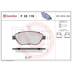 1x Bremsbelagsatz, Scheibenbremse BREMBO P 23 119 passend für CITROËN FIAT