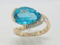Blautopas Ring 585 Gelbgold 14Kt Gold natürlicher beh. Blautopas  7 Brillanten