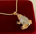 Luxus Frosch Halskette Anhänger Zirkonia Kristalle 750er Gold 18K vergoldet