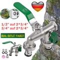 Doppel Wasserhahn Garten 1/2, 3/4 Zoll Anschluss Kugelhahn Messing Auslaufhahn